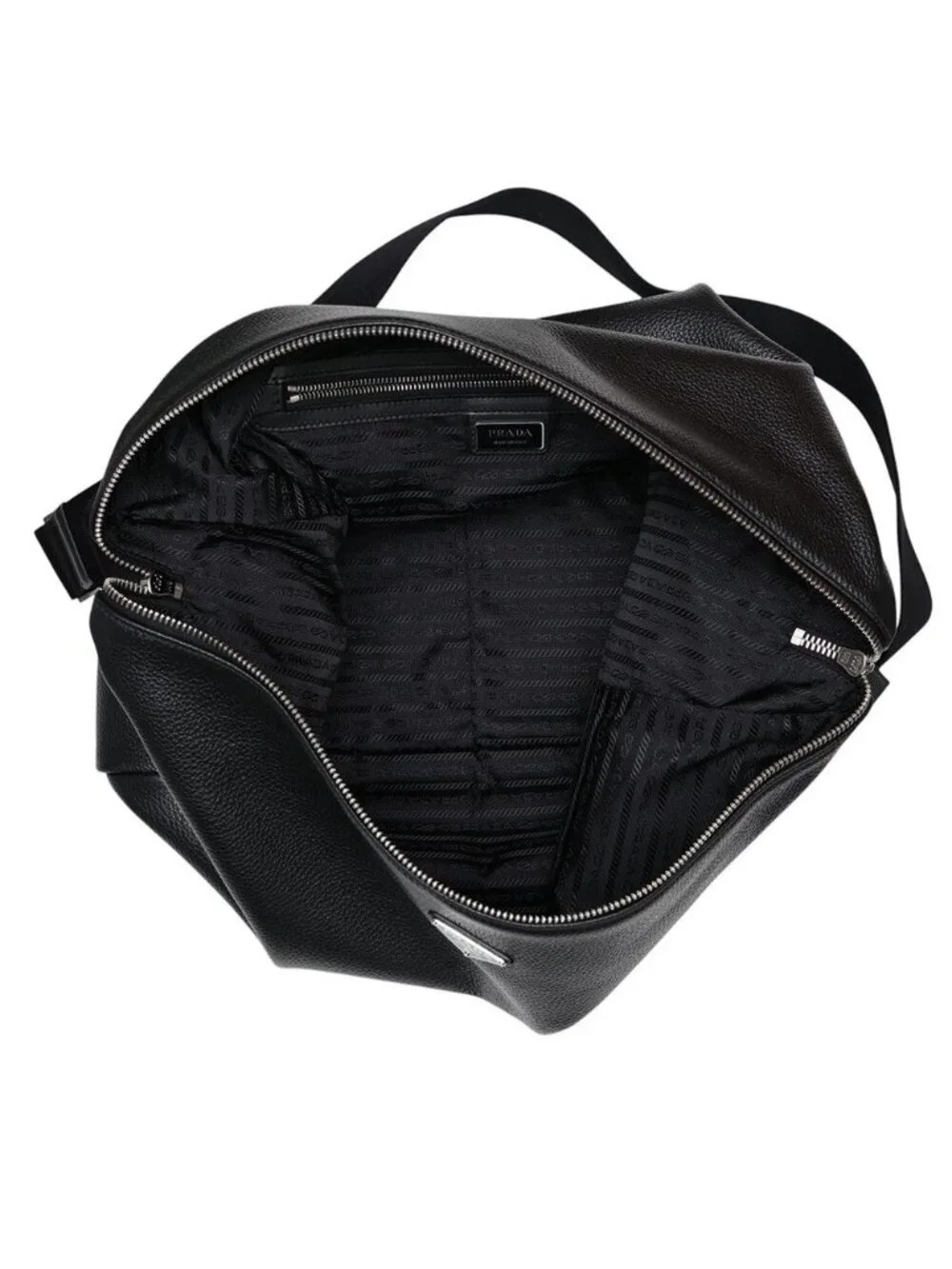 Prada Shoulder Bag Triangle Logo Vitello Daino Leather Black